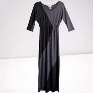 Luscious Los Angeles Maxi Dress Black Gray Color Block Dolman Sleeves